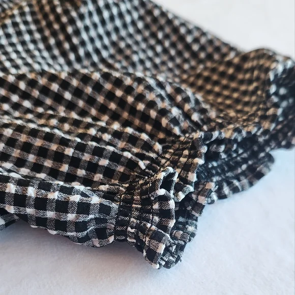 CATO 2X Black White Gingham Puff Sleeve Ruffle Blouse Top - Picture 4 of 11